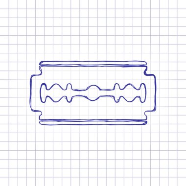 bıçak. basit siluet. Elle çizilmiş resim kağıt sayfası. Mavi mürekkep, anahat kroki tarzı. Damalı zemin üzerine doodle