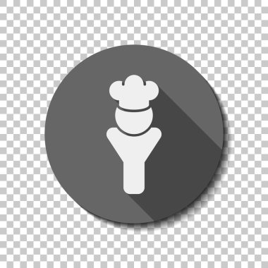 Şapkalı mutfak şefi. Mutfak logosu, adam simgesi. düz simgesi, uzun gölge, daire, şeffaf ızgara. Rozet veya etiket stili