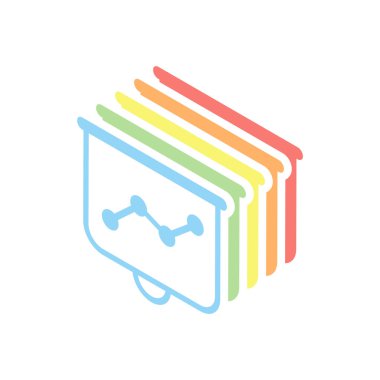 Projektörü ekran için sunumlar, ekonomi grafik büyümek. Beyaz arka plan üzerinde renkli izometrik simgeler yığını