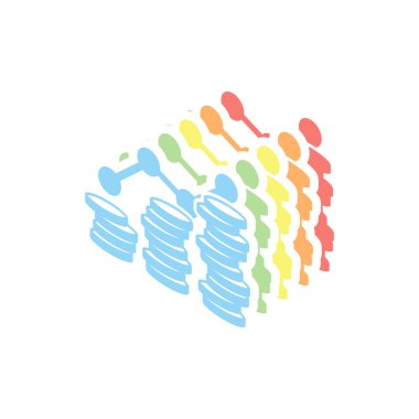 Sikke yığını, ekonomi büyür. Beyaz arka plan üzerinde renkli izometrik simgeler yığını