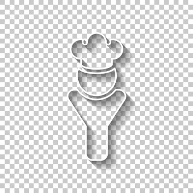 Şapkalı mutfak şefi. Mutfak logosu, adam simgesi. Gölge şeffaf arka plan üzerinde beyaz anahat işaretiyle