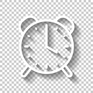 Eski çalar saat, basit simgesi, ince anahat ile doğrusal sembolü. Gölge şeffaf arka plan üzerinde beyaz simgesi
