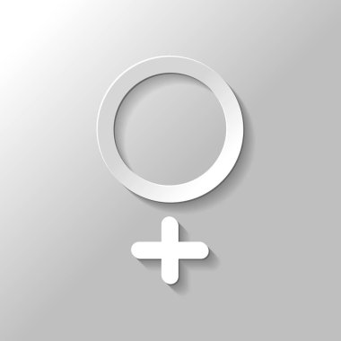 cinsiyet sembolü. Doğrusal sembolü. basit kadınlar simgesi. Kağıt tarzı ile gölge gri arka plan üzerinde