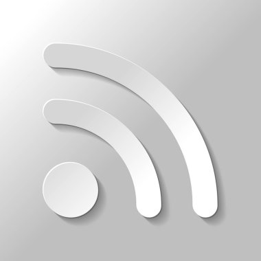 RSS simgesi. Kağıt tarzı ile gölge gri arka plan üzerinde