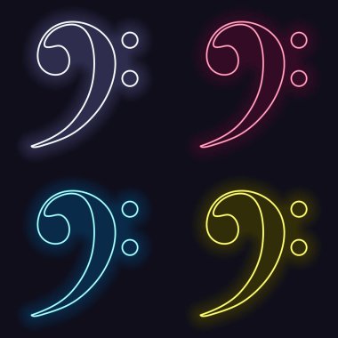 Bas nota anahtarı simgesi. Moda neon işareti kümesi. Koyu arka plan üzerinde casino tarzı. Seamless modeli