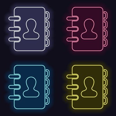 Adres defterinde kişi ile kapak. basit simgesi. Neon işareti kümesi. Koyu arka plan üzerinde casino tarzı. Seamless modeli