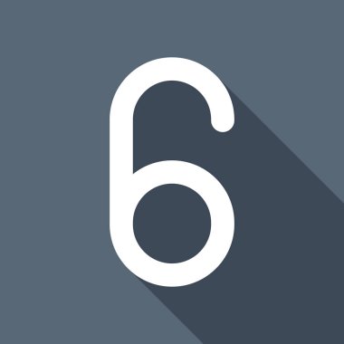 Numara altı, sayısal, basit mektup. Uzun Gölge arka plan üzerinde beyaz düz simgesi