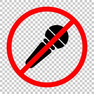 El mikrofon simgesi. Siyah kırmızı uyarı işareti şeffaf arka plan ile nesnesinde izin yok