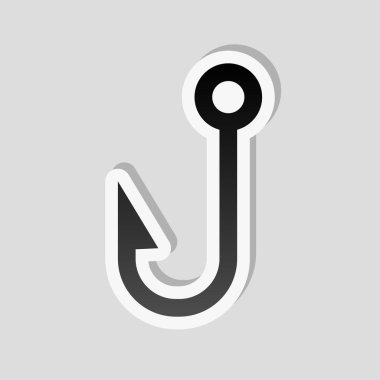 Hook balıkçılık. Basit simgesi. Etiket tarzı ile beyaz ve gri arka plan üzerinde basit gölge