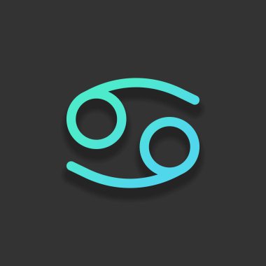 Astrolojik işaret. Kanser basit simgesi. Renkli logo kavramı koyu arka plan üzerinde yumuşak gölge ile. Masmavi okyanus rengini simgesi