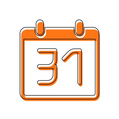 Takvim 31 tarihi içeren basit simgesi. İzole simge siyah ince dağılımı ve farklı katmanlarda doldurma taşındı turuncu oluşan. Beyaz arka plan