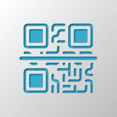 Tarama Qr kodu. Teknoloji simgesi. Kağıt tasarımı. Gölge ile düzenlenen sembolü