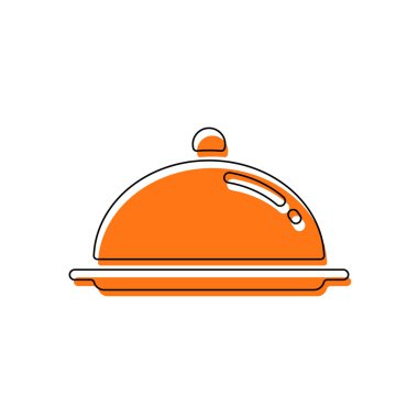 Restoran cloche veya tepsi. Restoran simgesi. İzole simge siyah ince dağılımı ve farklı katmanlarda doldurma taşındı turuncu oluşan. Beyaz arka plan