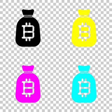 Para çantası ile bitcoin. Tam paran simgesi. Cmyk simgeleri şeffaf arka plan üzerinde renkli dizi