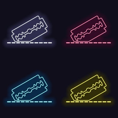 jilet ve kesme hattı. basit tek simge. Neon işareti kümesi. Koyu arka plan üzerinde casino tarzı. Seamless modeli