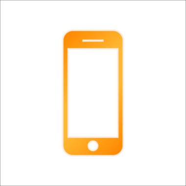 hareket eden telefon simgesi. Portakal işareti beyaz arka plan üzerinde düşük ışık ile
