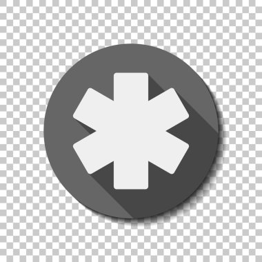 Hayat yıldızı. düz simgesi, uzun gölge, daire, şeffaf ızgara. Rozet veya etiket stili