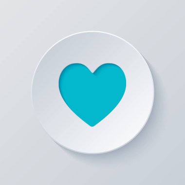 Basit kalp simgesi. Gri ve mavi katmanları ile daire kes. Kağıt tarzı