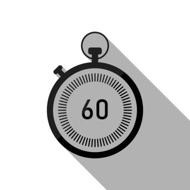 Kronometre. basit simgesi. Uzun gölge beyaz arka planda siyah nesnesiyle