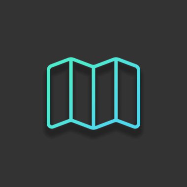 Basit harita simgesi. Doğrusal sembolü ile ince anahat. Renkli logo kavramı koyu arka plan üzerinde yumuşak gölge ile. Masmavi okyanus rengini simgesi