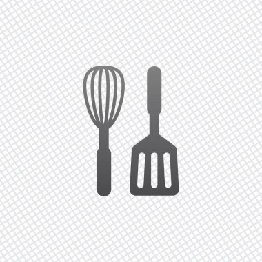 Mutfak Aracı simgesi. Çırpma teli ve spatula. Kılavuz arka plan üzerinde