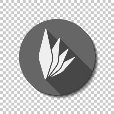 yaprak bambu. basit siluet. Saydam arka plan üzerinde bir dairede uzun gölge beyaz düz simgesi