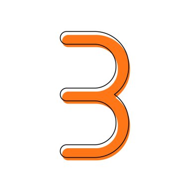 Numara üç, sayısal, basit mektup. İzole simge siyah ince dağılımı ve farklı katmanlarda doldurma taşındı turuncu oluşan. Beyaz arka plan