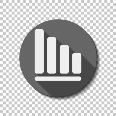 Azalan grafik hat simgesi. Saydam arka plan üzerinde bir dairede uzun gölge beyaz düz simgesi