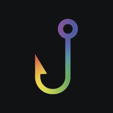 Hook balıkçılık. Basit simgesi. Gökkuşağı rengi ve koyu arka plan