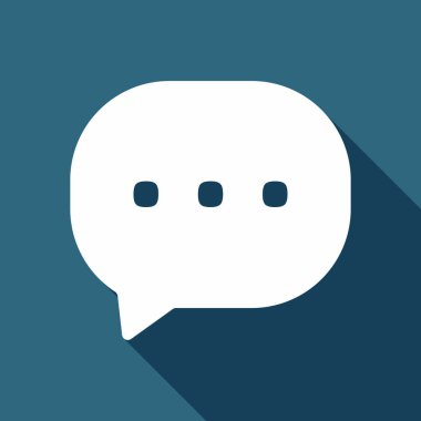 sohbet simgesi. Uzun Gölge arka plan üzerinde beyaz düz simgesi