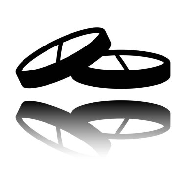 Hap ya da vitamin. Siyah beyaz arka plan ayna yansıması simgesiyle