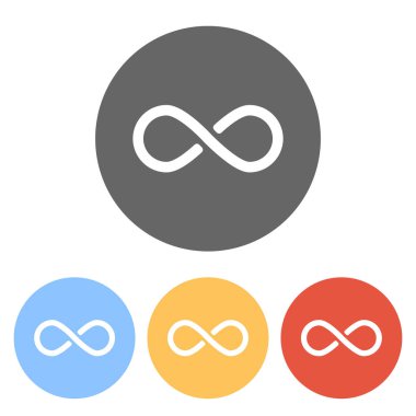 sonsuzluk simgesi, basit simgesi. Renkli daireler üzerinde beyaz simgeler kümesi