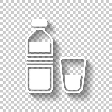bir şişe su ve cam fincan. basit simgesi. Gölge şeffaf arka plan üzerinde beyaz simgesi