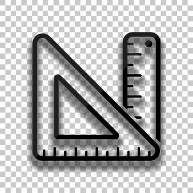 basit cetvel ve üçgen. Saydam arka plan üzerinde yumuşak gölgeli siyah cam kutsal kişilerin resmi