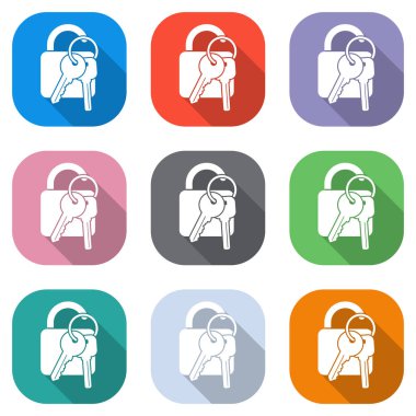 Unlock ve tuşları simgesi. Beyaz simgeleri uygulamalar için renkli kareler olarak ayarlayın. Sorunsuz imkanı ve desen poster için