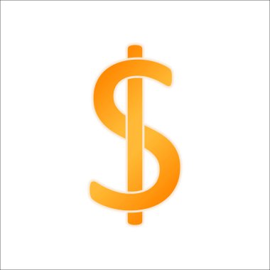 Dolar işareti ve Usd sembol simge. Portakal işareti beyaz arka plan üzerinde düşük ışık ile