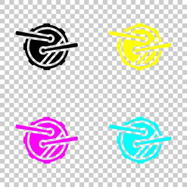 Davul simgesi. Basit müzik enstrümanı sopaları ile. Cmyk simgeleri şeffaf arka plan üzerinde renkli dizi