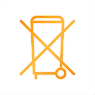 Hiçbir çöp kutusu, çapraz çöp. İnce anahat ile doğrusal simgesi. Portakal işareti beyaz arka plan üzerinde düşük ışık ile