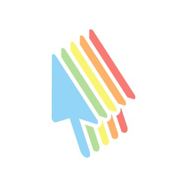 bilgisayar fare ok simgesi. Beyaz arka plan üzerinde renkli izometrik simgeler yığını