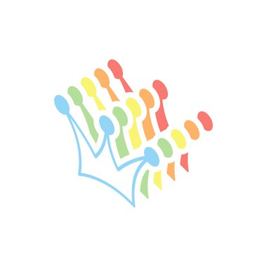 Taç simgesi. Beyaz arka plan üzerinde renkli izometrik simgeler yığını