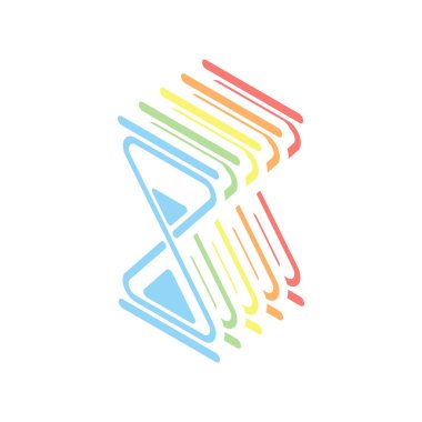 kum saati ve basit bir simge. Beyaz arka plan üzerinde renkli izometrik simgeler yığını