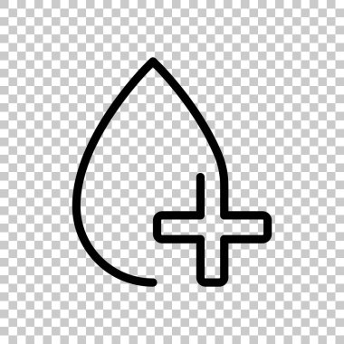 damla kan ve tıbbi çapraz. Doğrusal sembolü ile ince anahat. bir çizgi stili. Saydam arka plan üzerinde.