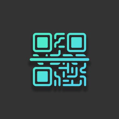 Tarama Qr kodu. Teknoloji simgesi. Renkli logo kavramı koyu arka plan üzerinde yumuşak gölge ile. Masmavi okyanus rengini simgesi