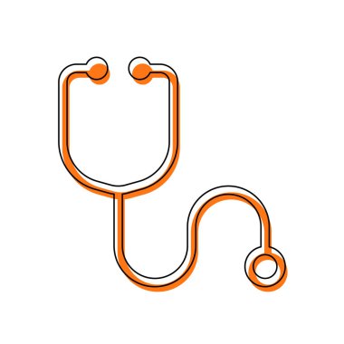 Basit stetoskop simgesi. Doğrusal, ince anahat. İzole simge siyah ince dağılımı ve farklı katmanlarda doldurma taşındı turuncu oluşan. Beyaz arka plan