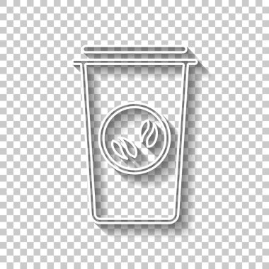 Kahve fincanı, kahve. Basit doğrusal simgesi, ince anahat. Gölge şeffaf arka plan üzerinde beyaz anahat işaretiyle