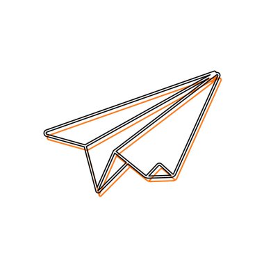 kağıt uçak. origami planör. İzole simge siyah ince dağılımı ve farklı katmanlarda doldurma taşındı turuncu oluşan. Beyaz arka plan