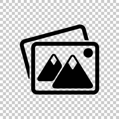 Birkaç dağlar ve güneş ile fotoğraf yığını. Basit simgesi. Saydam arka plan üzerinde.