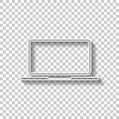 Laptop ya da defter bilgisayar kutsal kişilerin resmi. Gölge şeffaf arka plan üzerinde beyaz anahat işaretiyle