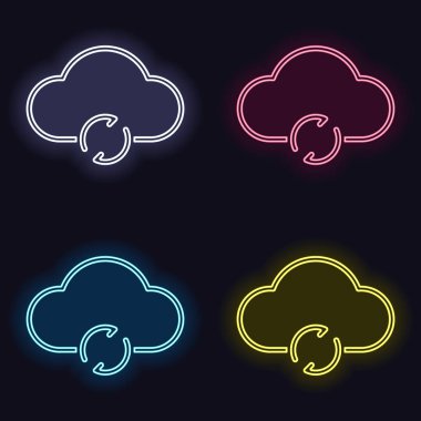 Anahat update basit bulut simgesi. Doğrusal sembolü ile ince anahat. Neon işareti kümesi. Koyu arka plan üzerinde casino tarzı. Seamless modeli