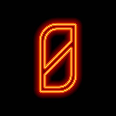Sayı 0, sayısal, sıfır. Siyah arka plan üzerine portakal neon tarzı. Işık simgesi